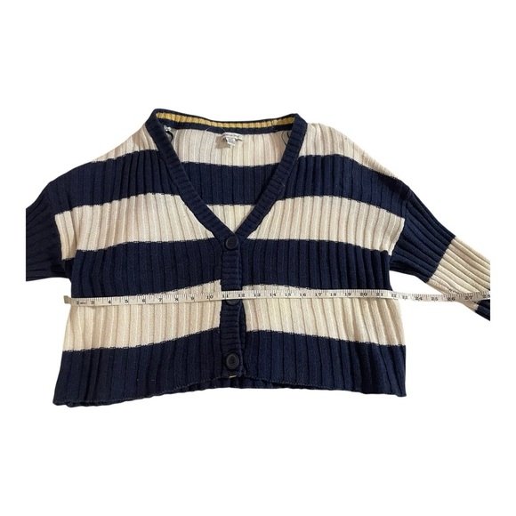 American Eagle Navy and Cream Striped Button Sweater - Picture 6 of 8